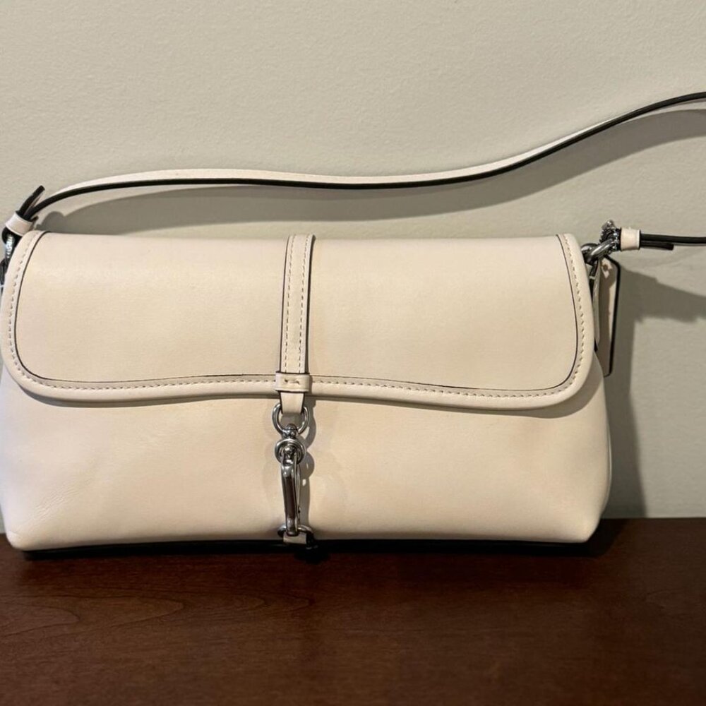 NWT 100% Authentic COACH Hamptons Small Leather S Silver Chalk
